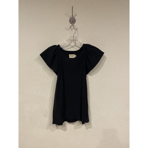 Nation LTD Lorna Shirt Womens XS Black Flutter Sleeve Pima Cotton Casual Top - Picture 2 of 4